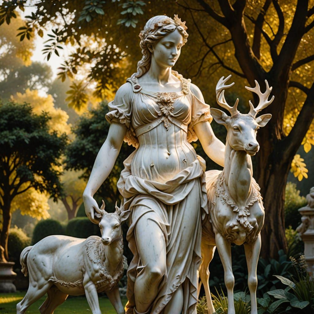 Artemis Marble Sculpture in Baroque Style