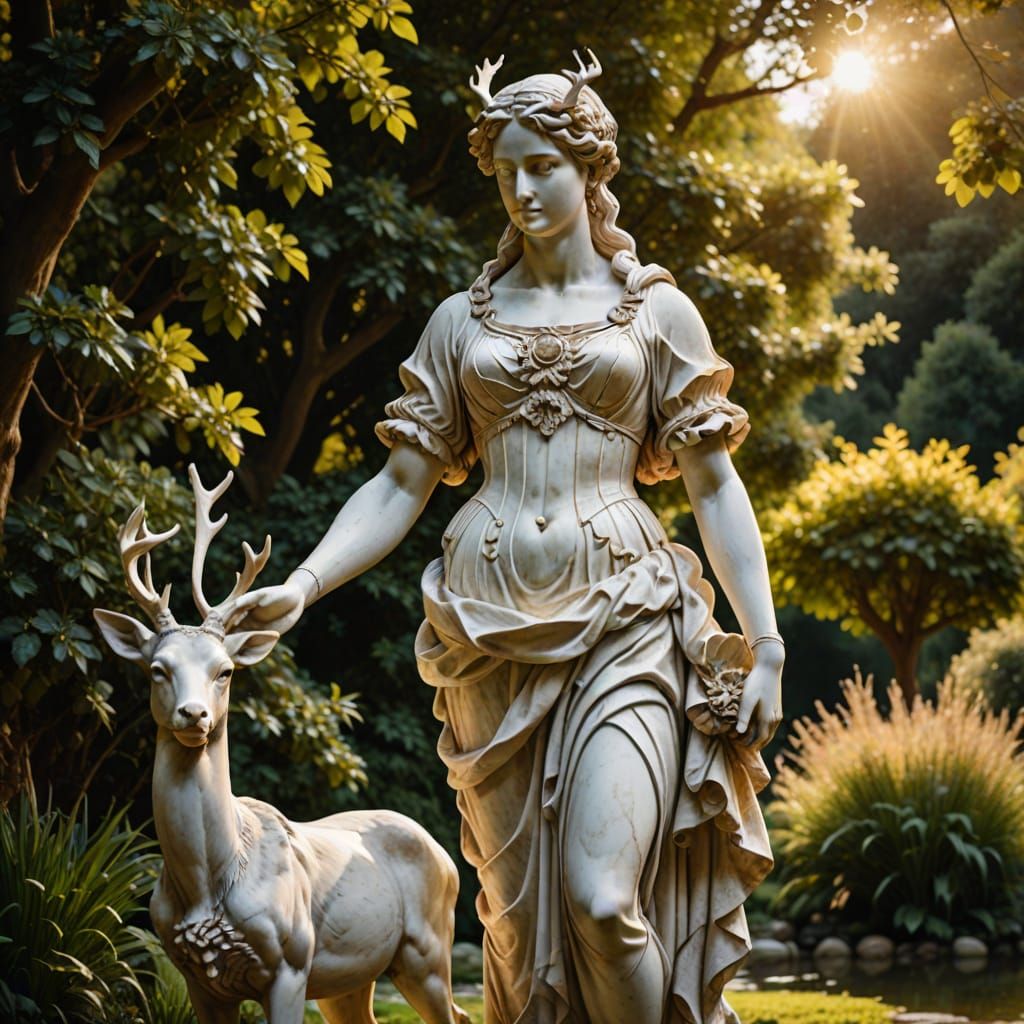 Baroque Marble Sculpture of Artemis and Deer
