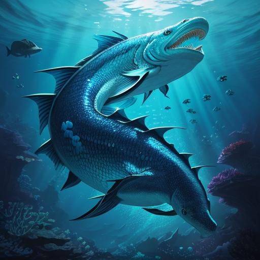 Massive Dragon Fish in Deep Sea Fantasy Art