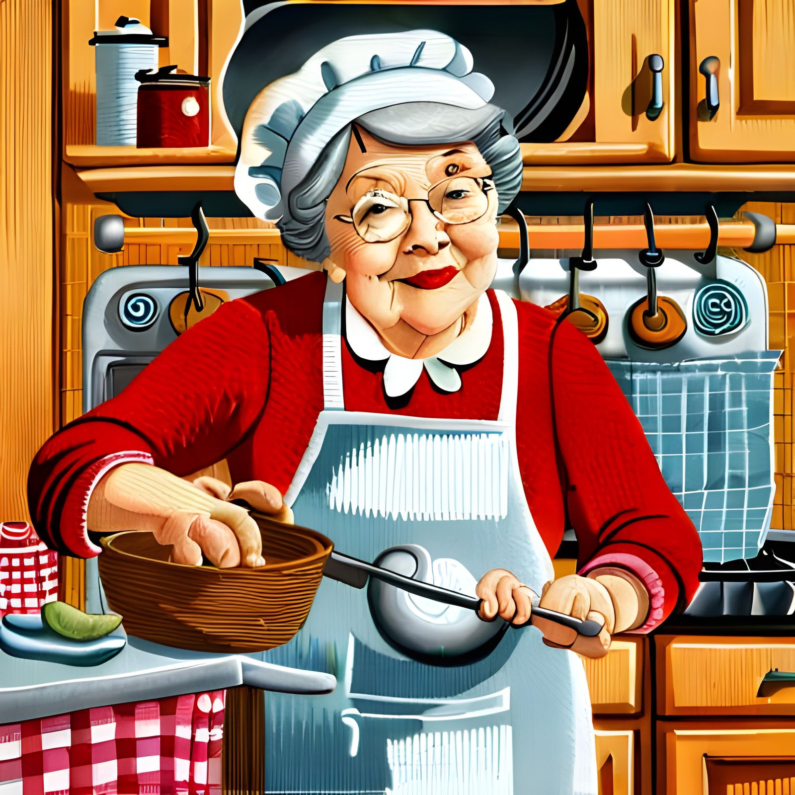 Embroidered Grandma Scene