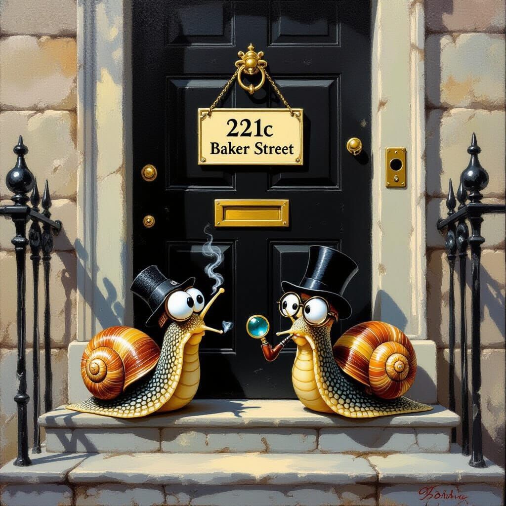 Snails Recreate Sherlock Holmes Scene as Oil Painting