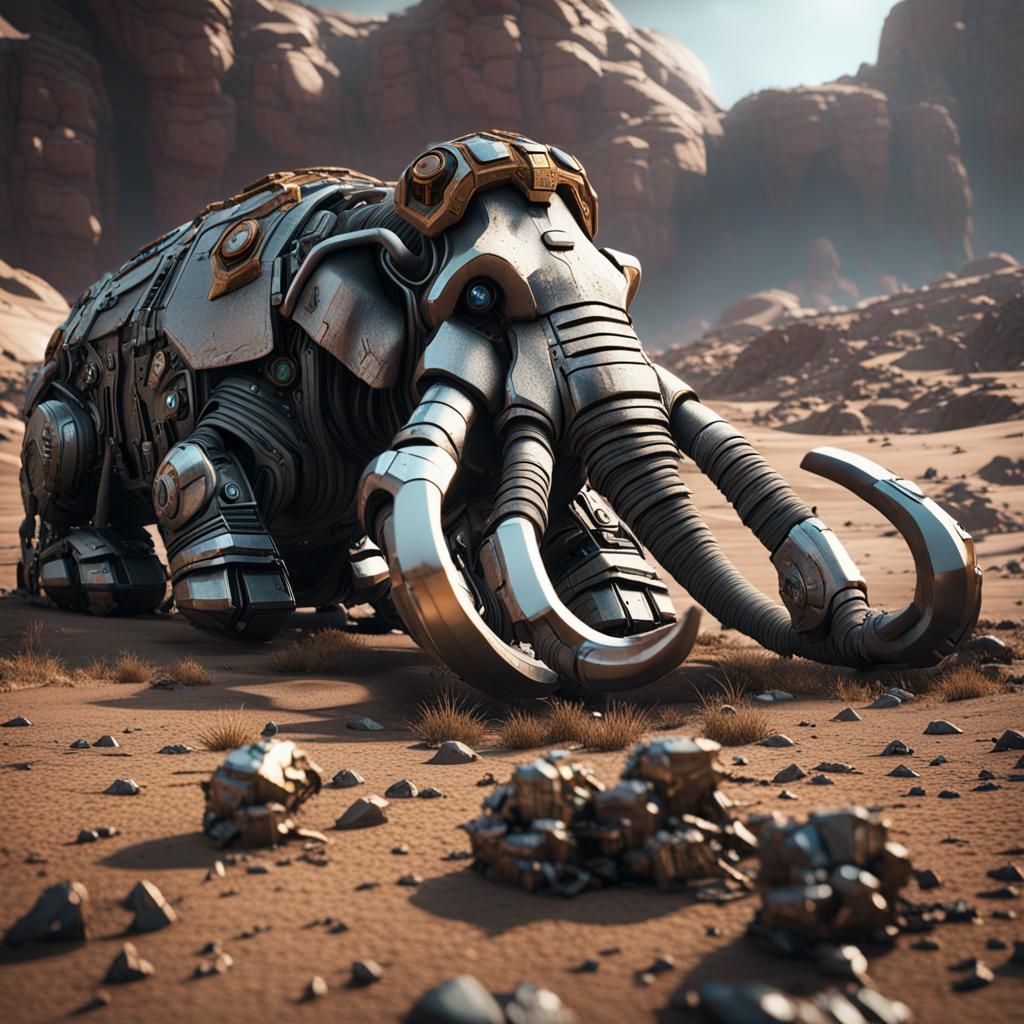 Futuristic Mech Woolly Mammoth in Sci-Fi Scene