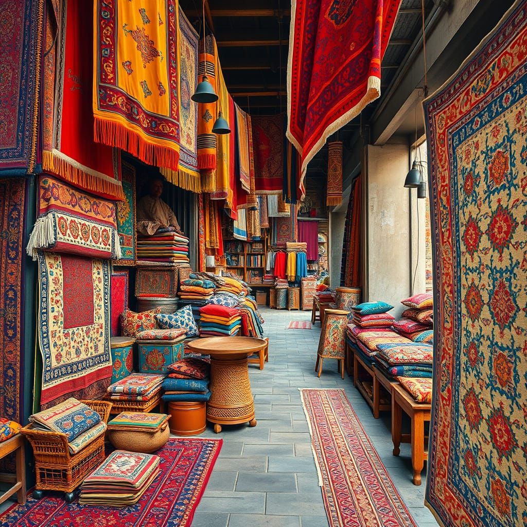 Vibrant Iranian Marketplace with Abstract Expressionist Infl...