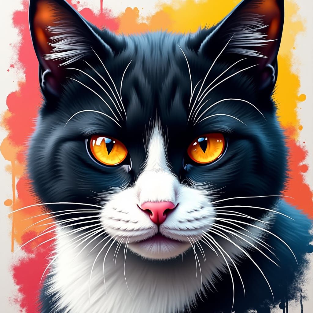 Graffiti Art Cat Portrait with White Chin