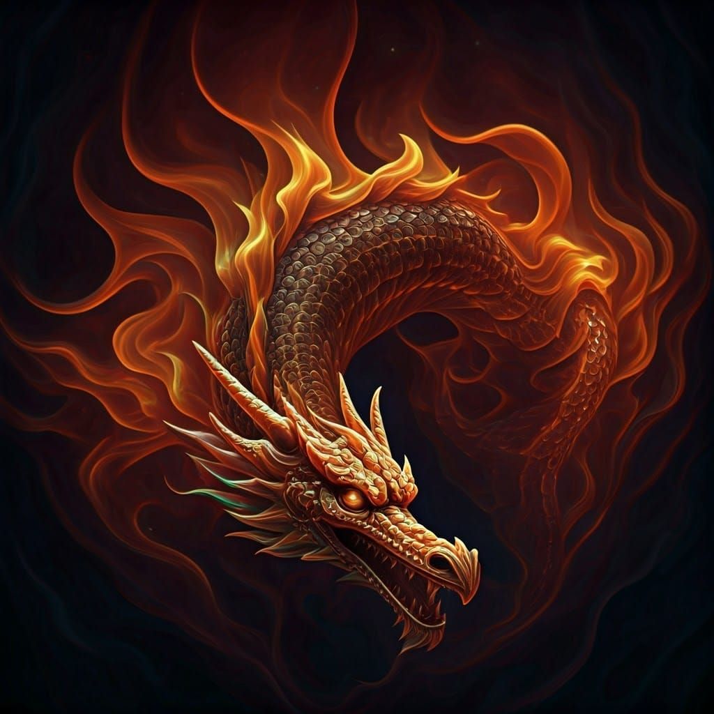 Iridescent Fire Dragon of Translucent Flames
