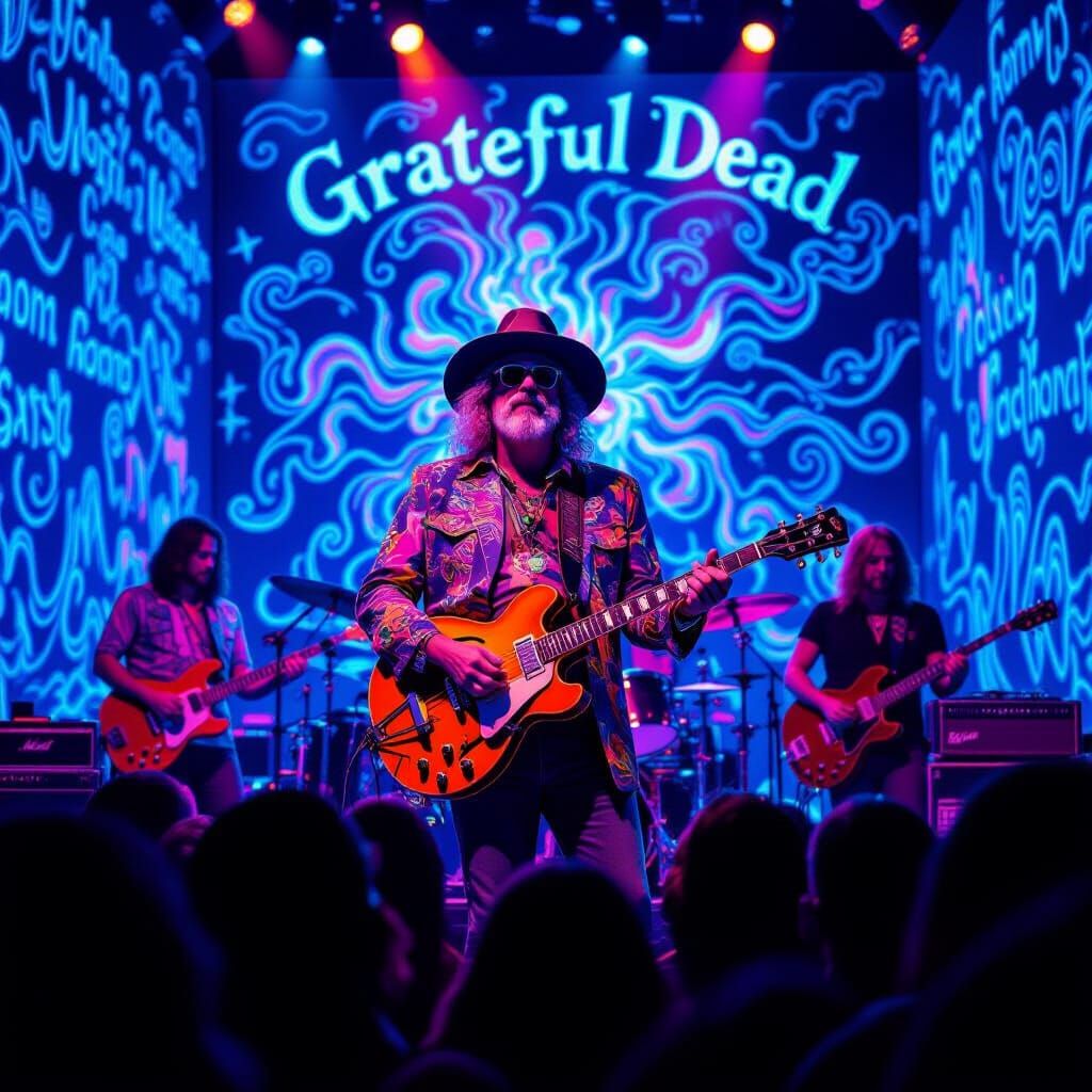 Psychedelic Rock Concert with Neon Art in 60s Style