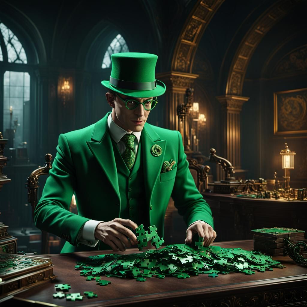 The Riddler and His Jigsaw Puzzle: Detailed Matte Painting