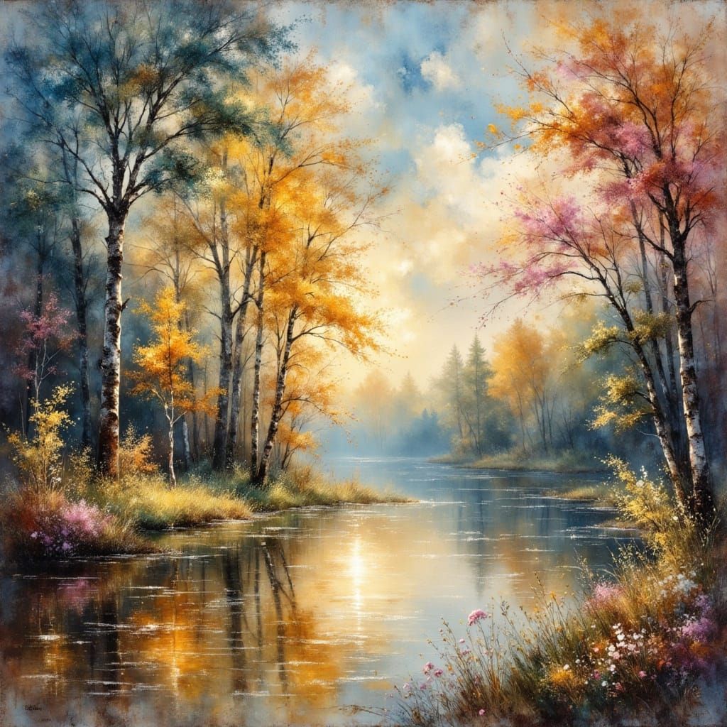 Impressionist Gouache Painting with Chalk Strokes