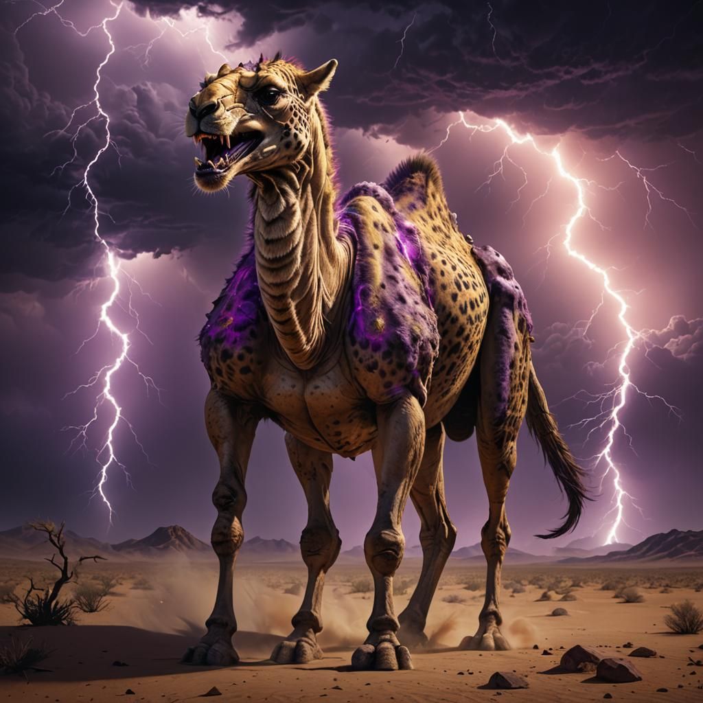 Monstrous Camel-Cheetah Hybrid in Dark Fantasy Style