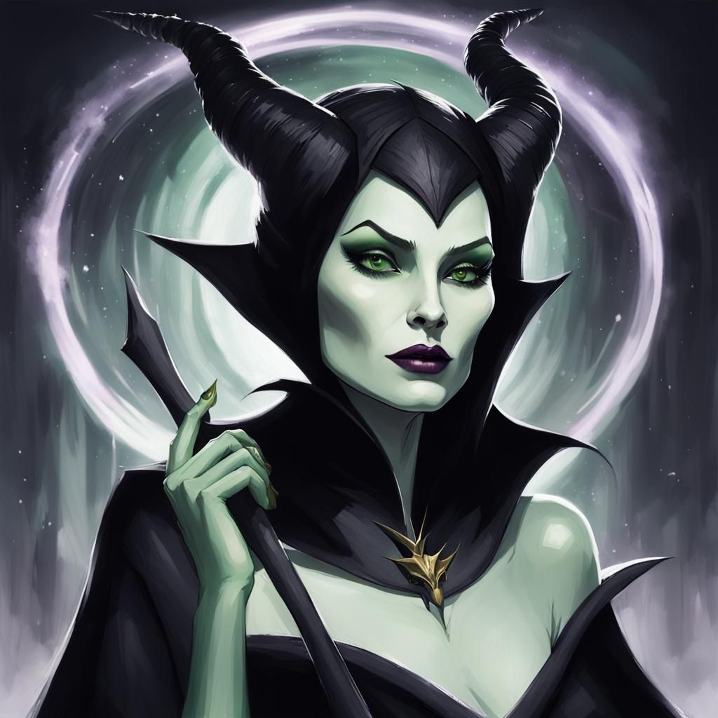 Maleficent in Gouache Style, a Watercolor Masterpiece