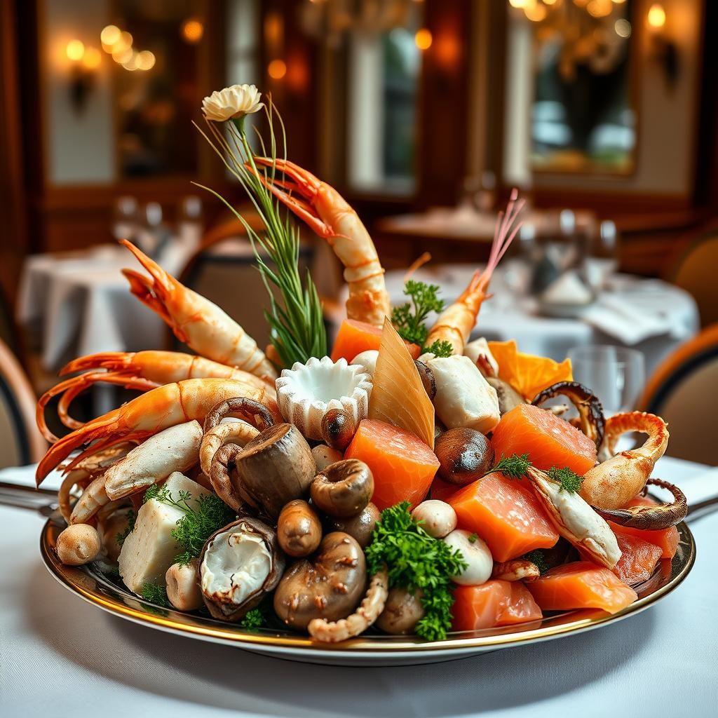 Elegant Seafood Platter in Upscale Restaurant