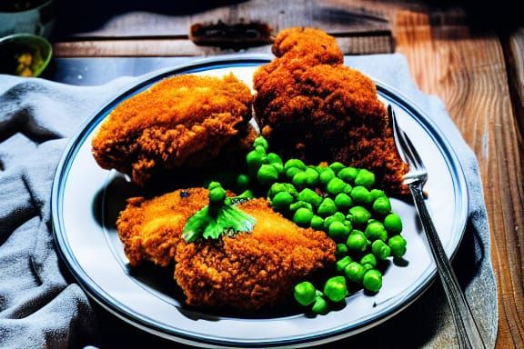 Studio Shot of Fried Chicken with Peas