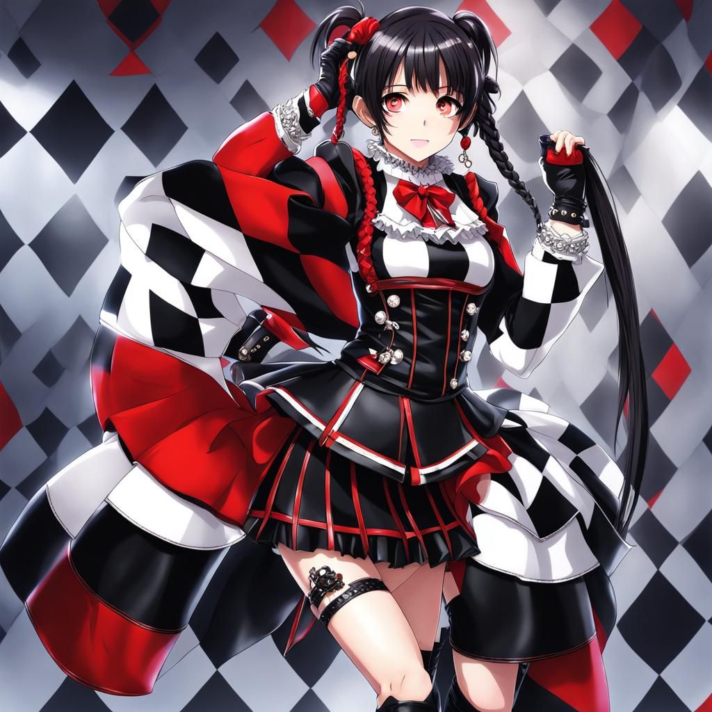 Woman in Harlequin Outfit: Anime-Inspired Visual