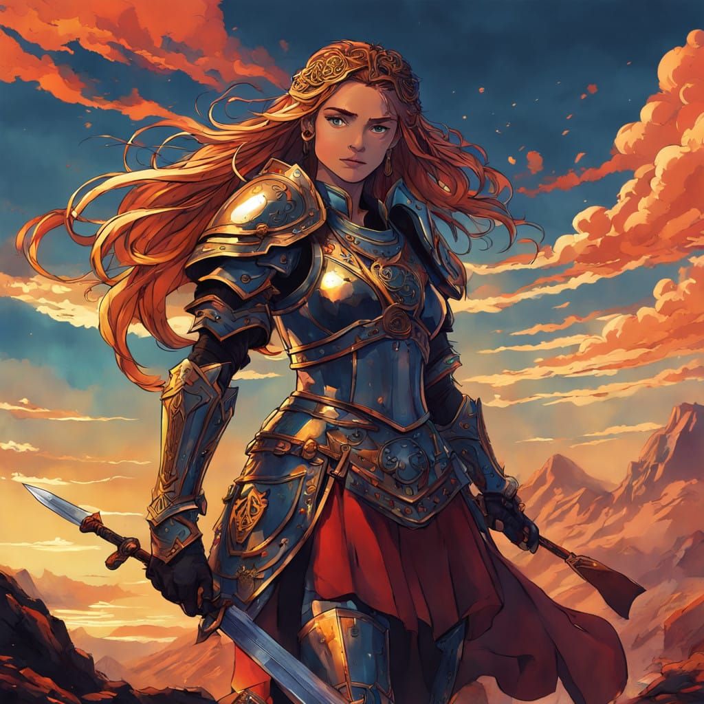 Epic Celtic Warrior Goddess Ascends Mountain Throne