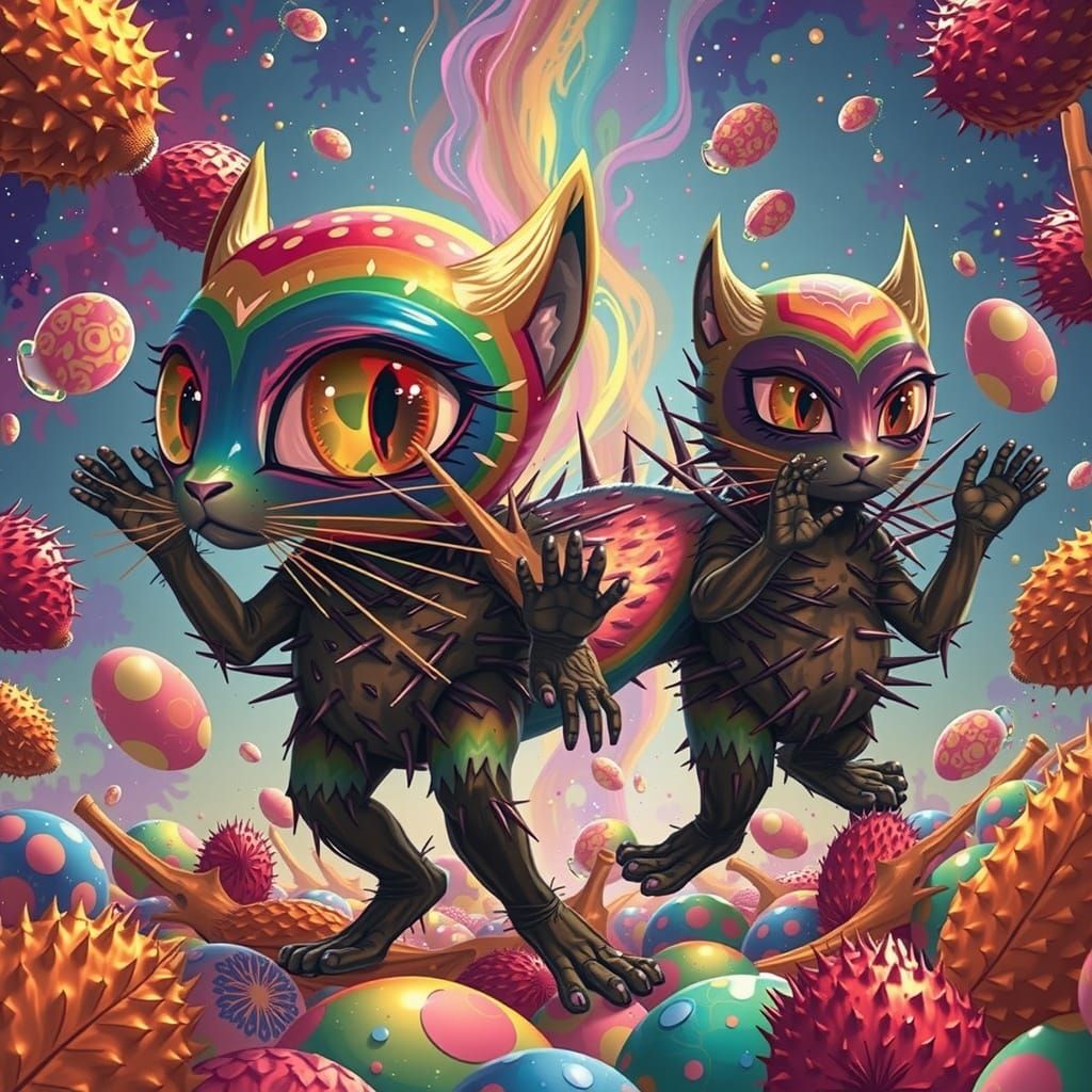 Feline Durian Hybrid with Spiky, Golden-Green Husk