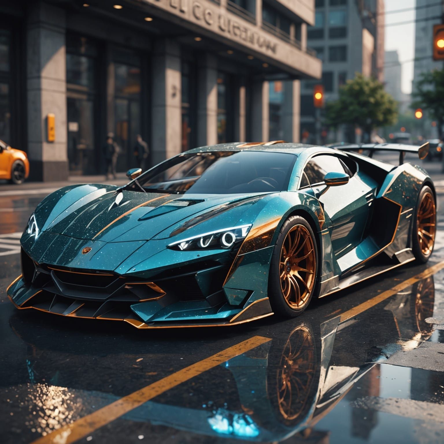 Futuristic Supercar with Glitter Color in Sci-Fi Style