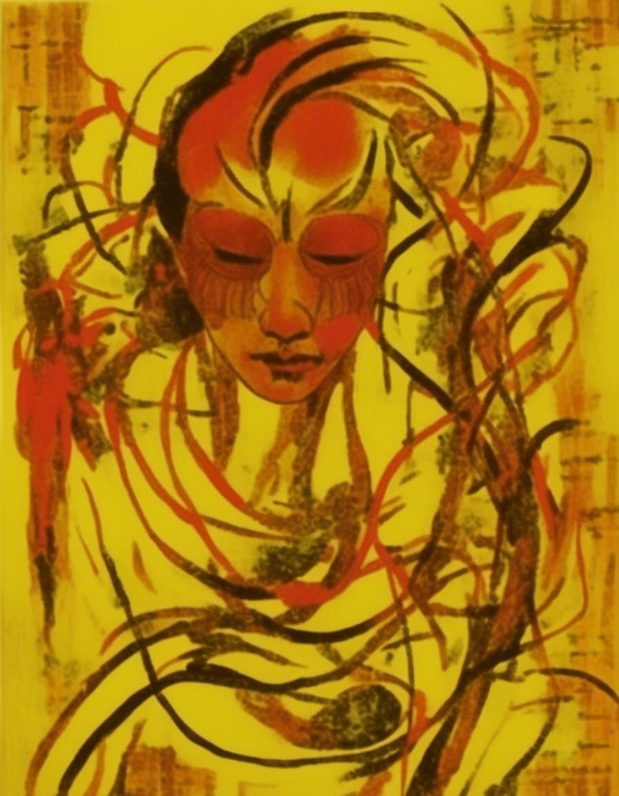 Neon Ukiyo-e Priestess in Surreal Giger Style