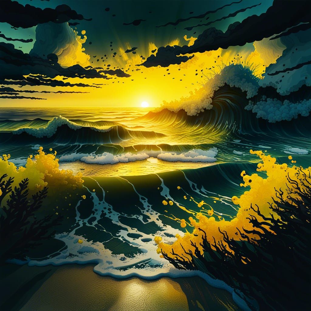 Beach Sunrise with Silhouettes and Double Exposure