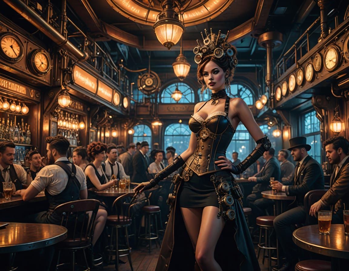 Steampunk Cabaret Dancer in a Sci-Fi Bar