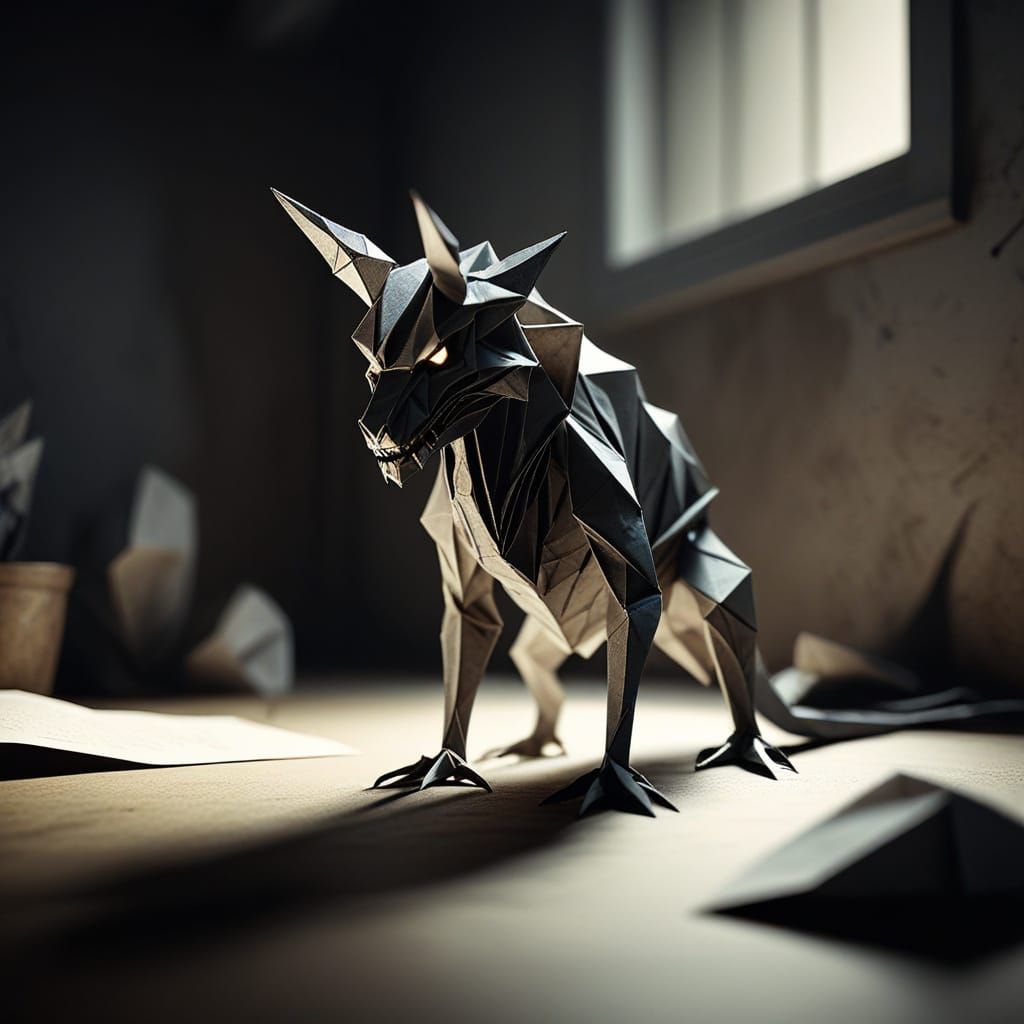 Origami Horror Creature in Soft Focus Photography