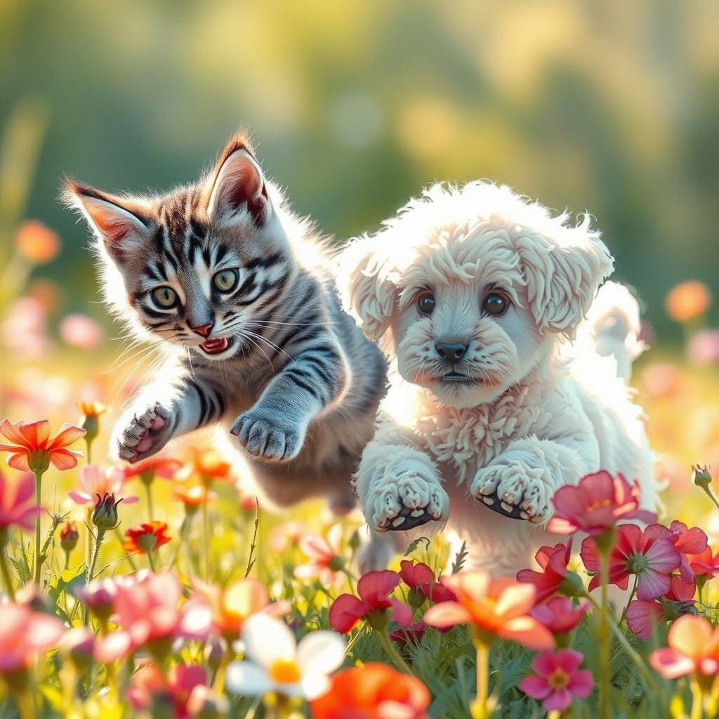 Friendly Field Encounter in Vibrant Colors