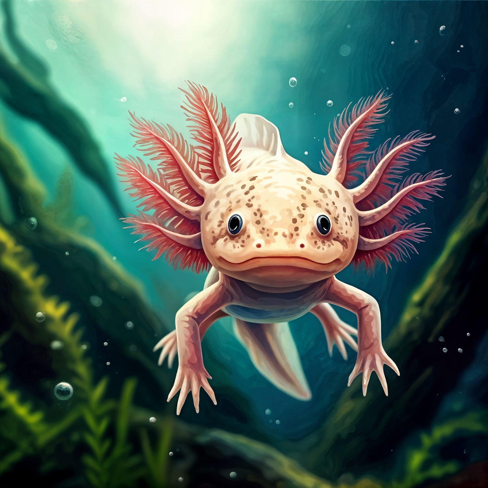 Majestic Axolotl in Watercolour Realism