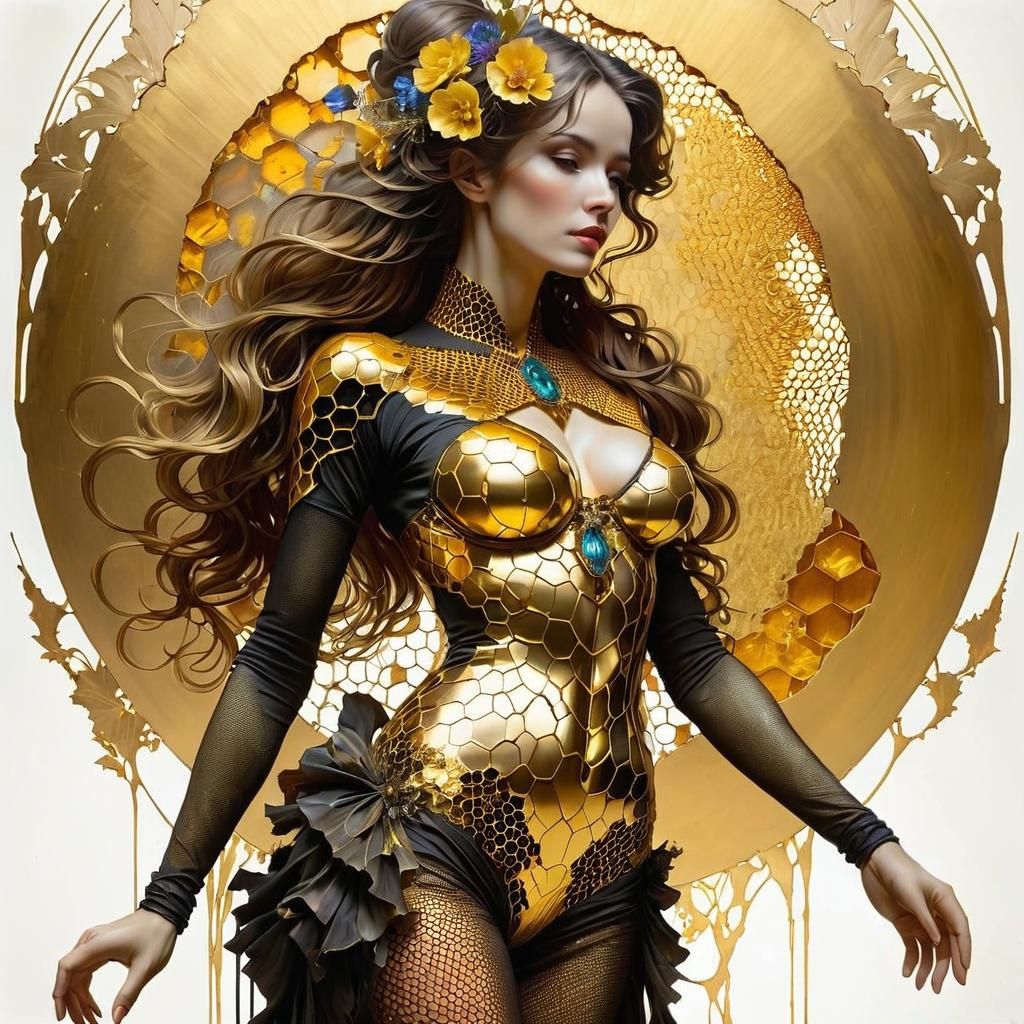 Honeycomb Woman Silhouette in Arthur Rackham Style