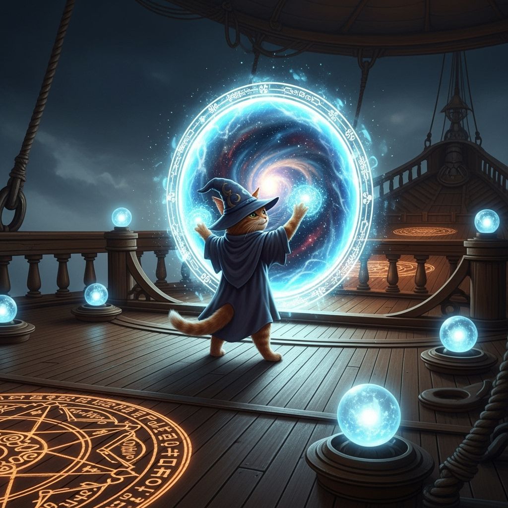Wizard Cat Conjures Portal on Airship