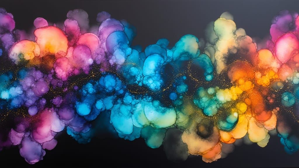 Cosmic Nebulas of Vibrant Alcohol Ink on Black