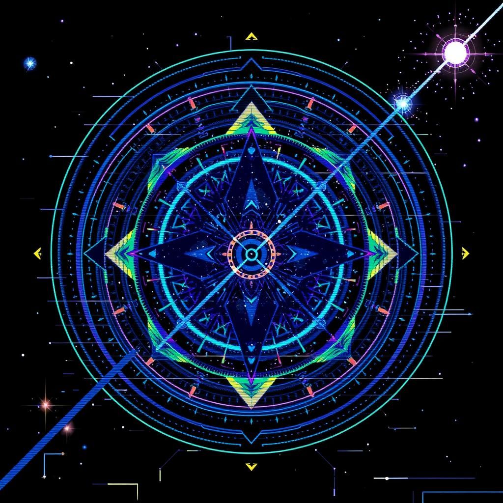 Abstract Constellation in Indigocore Glitch Style