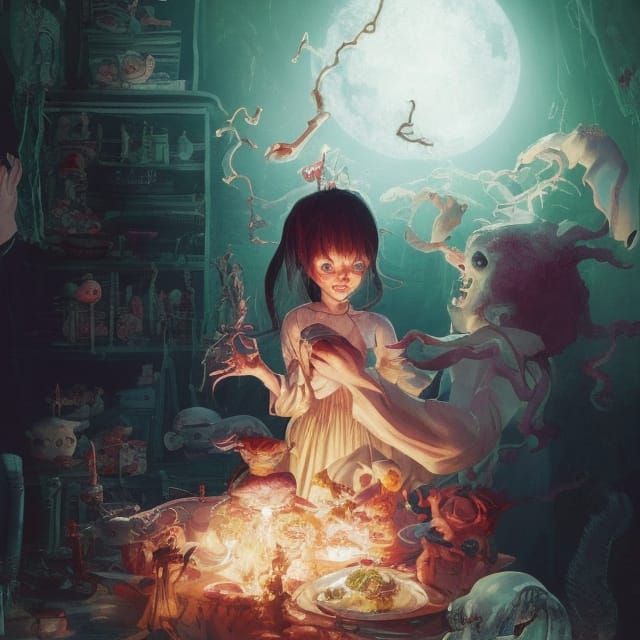 Colorful Ghost Feast: A Vibrant Digital Illustration