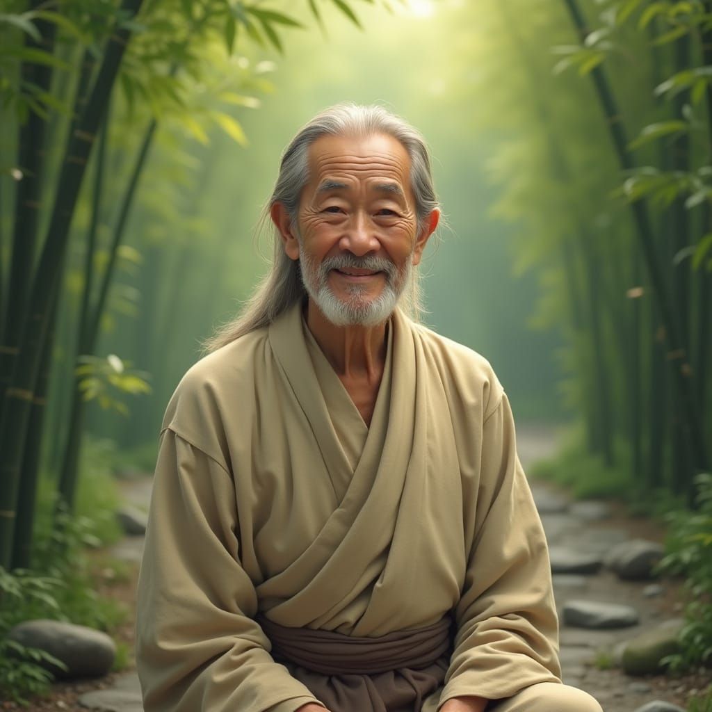 Elderly Sage in Serene Bamboo Grove