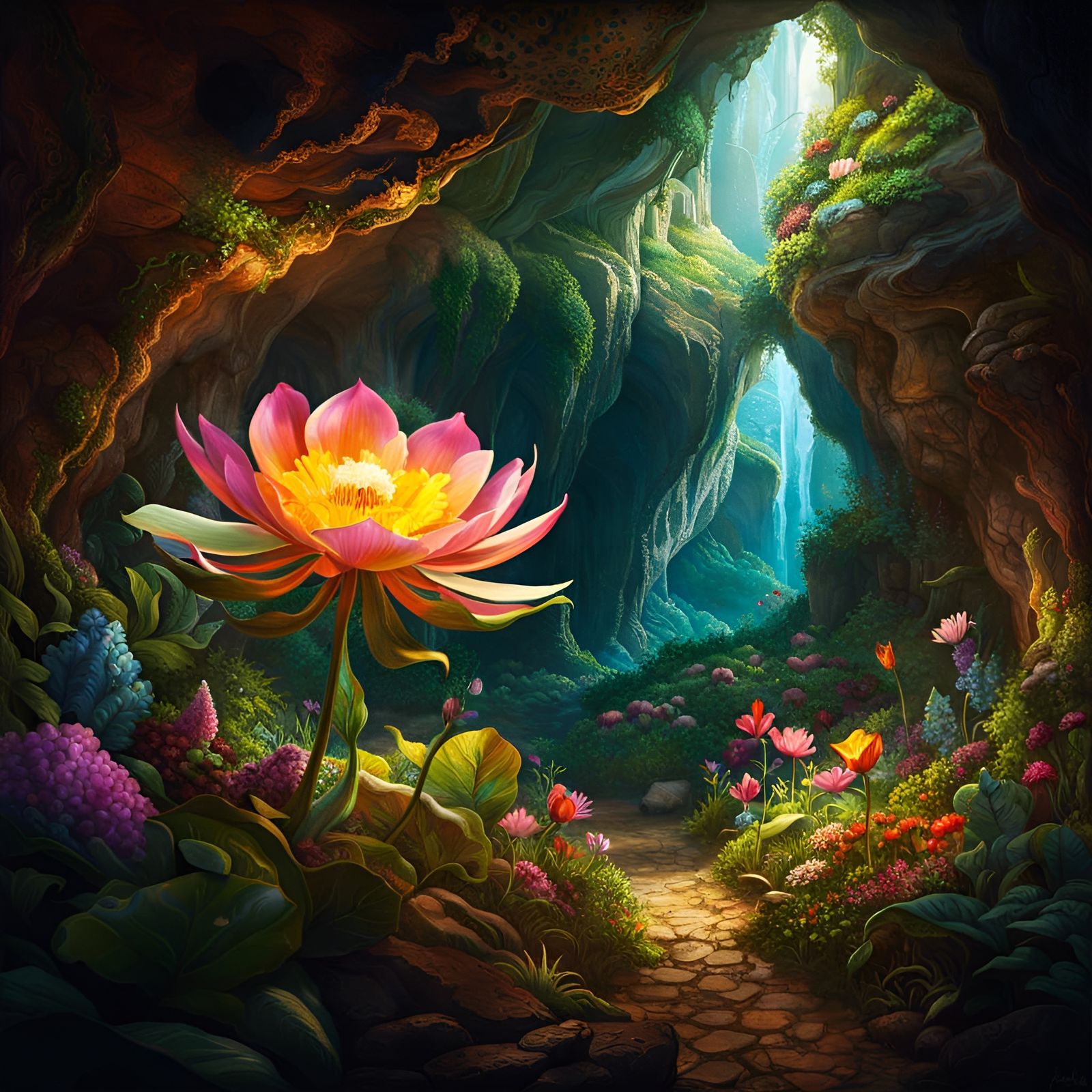 Magical Underground Flower in Fantasy Landscape