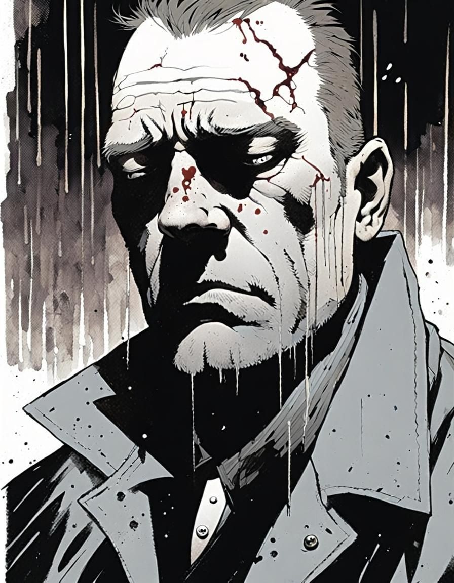 Noir Portrait of a Detective in Sin City Style