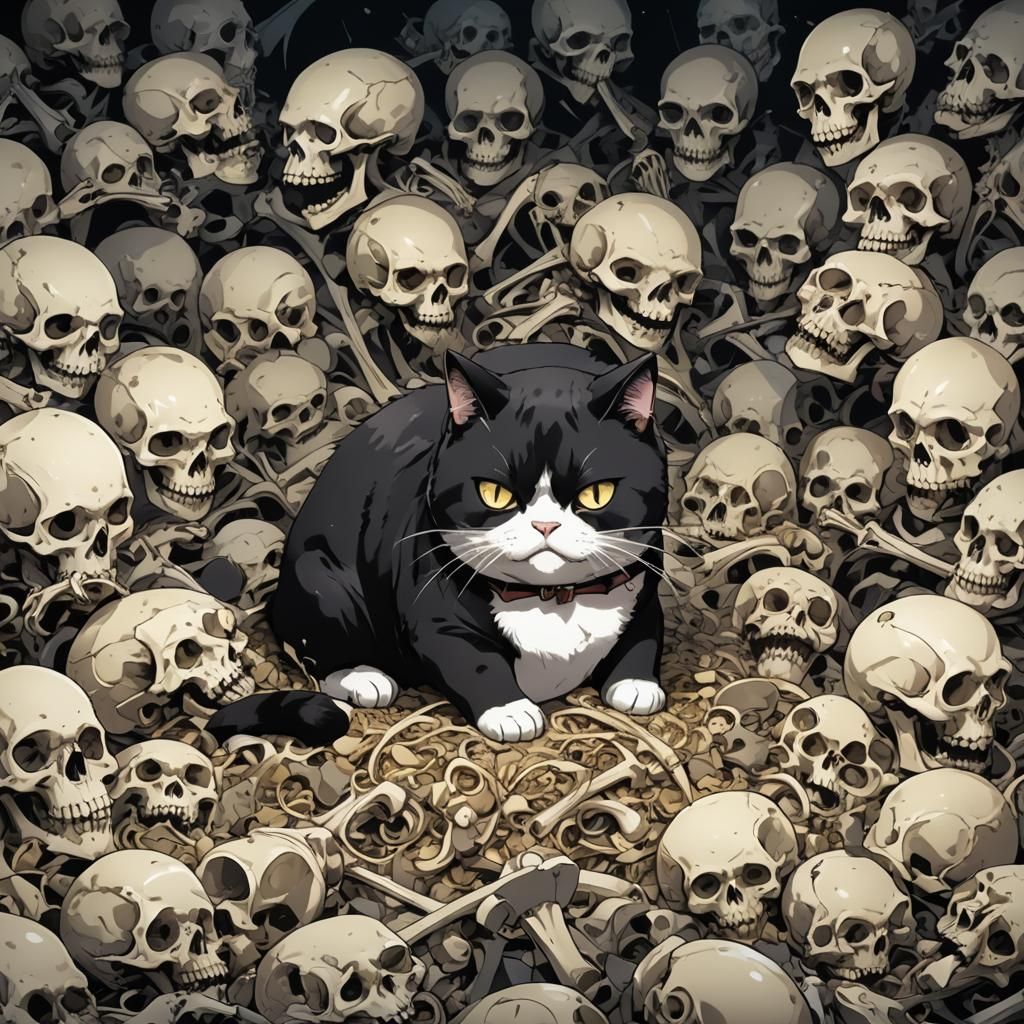 Tuxedo Cat's Feast: Ominous Anime Art