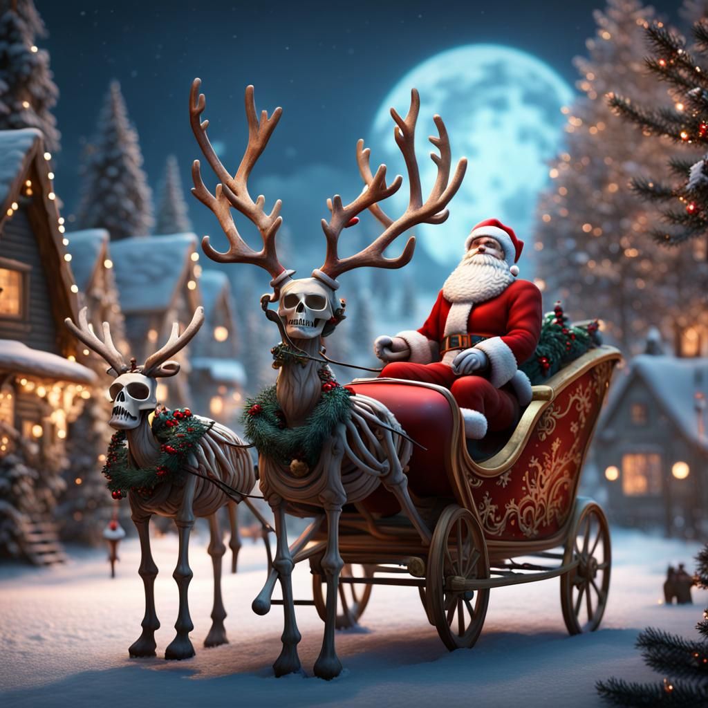 Skeleton Santa's Christmas Village Sleigh Ride