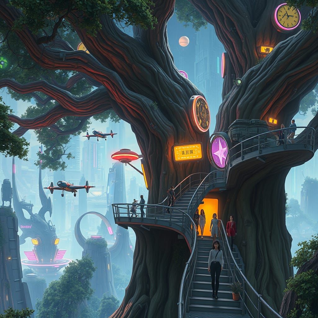 Futuristic Tree City in Detailed Matte Painting Style