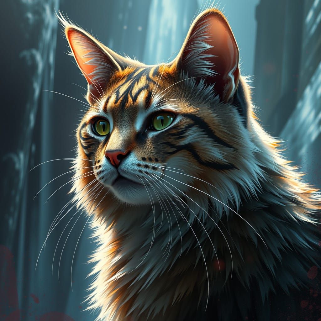 Cyberpunk Cat Portrait in Vibrant Triadic Colors