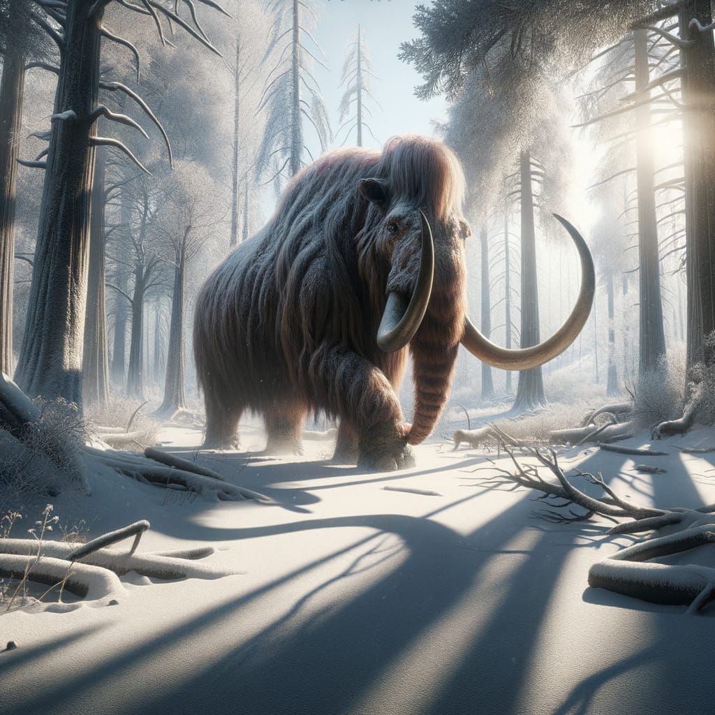 Pleistocene Elasmotherium Roams Snow-Covered Forest