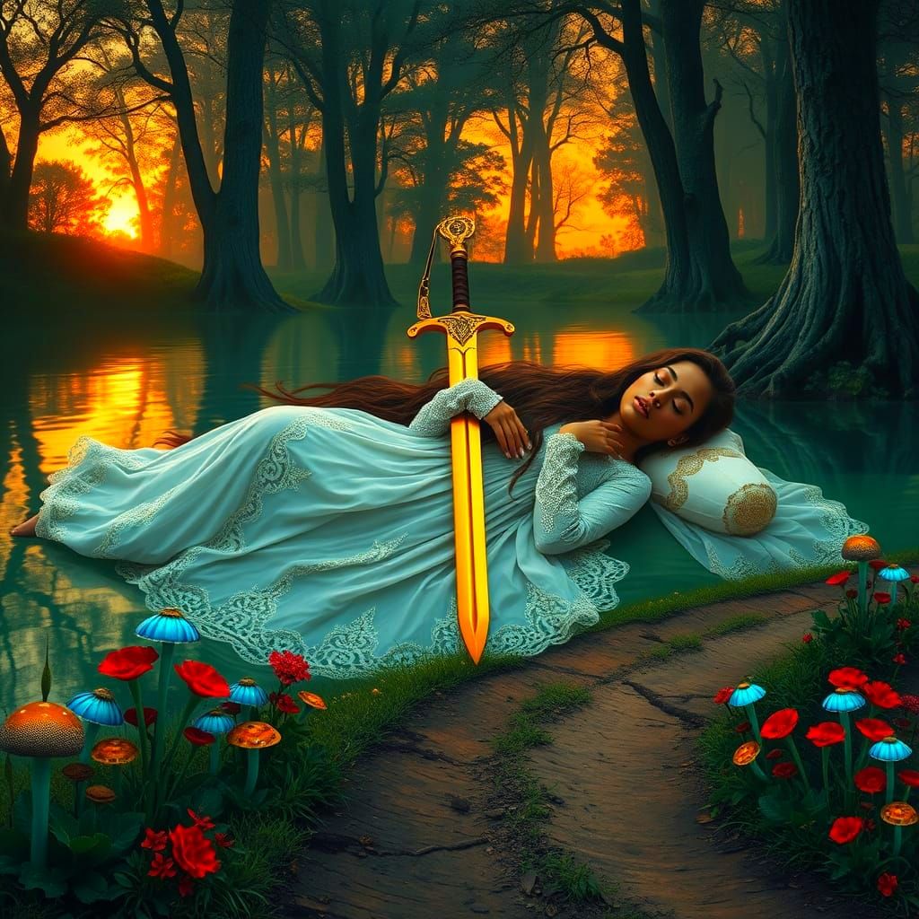 Majestic Mermaid Queen Surrounded by Azure Forest