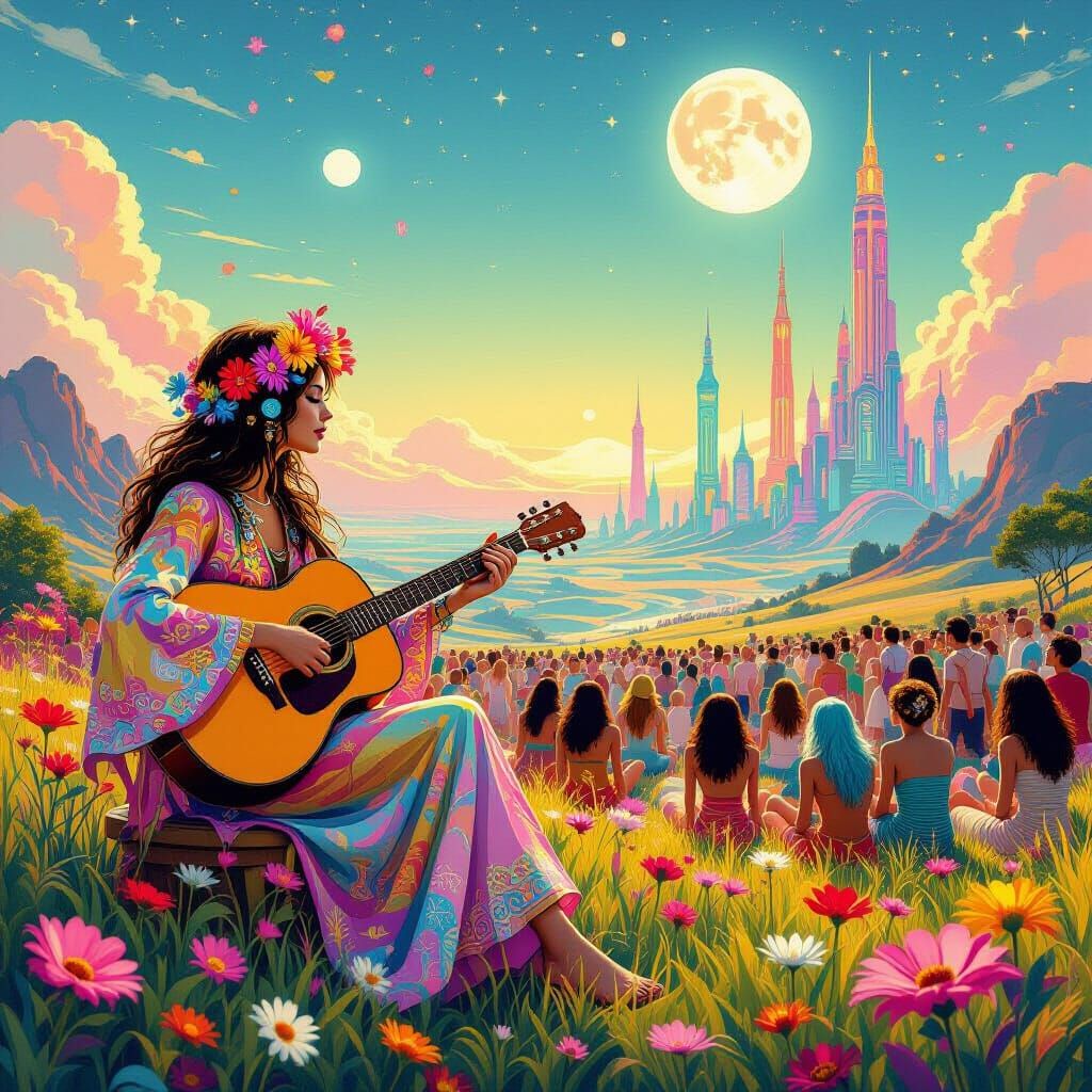 Alien Summer of Love in Psychedelic Digital Art Style