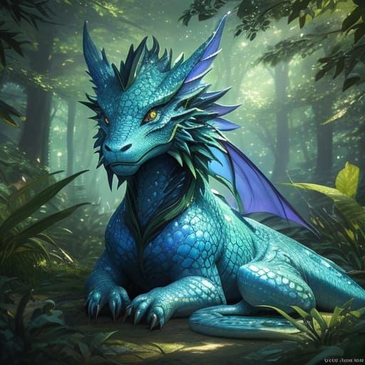 Cute Anime Dragon Girl in Mystical Forest