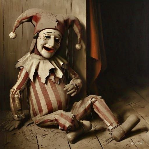 Solemn Antique Marionette in Golden Light