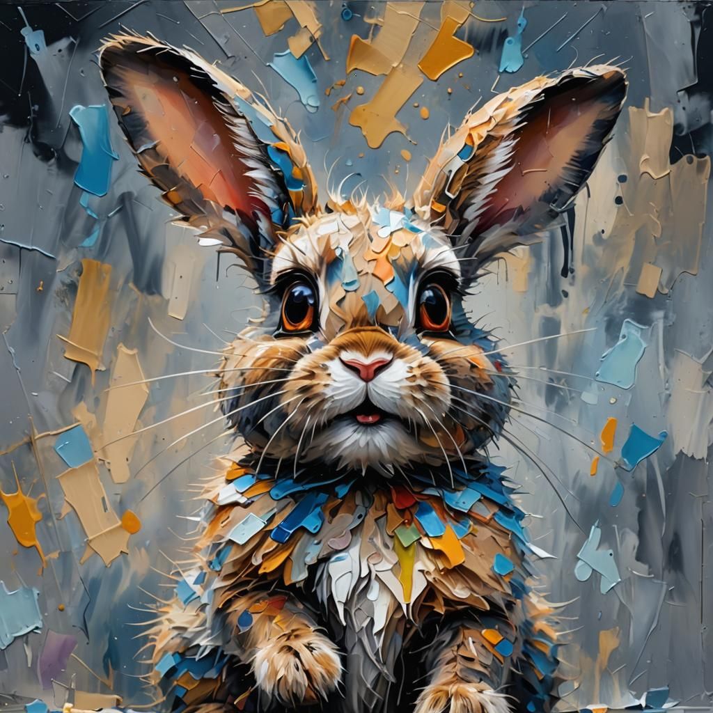 Adorable Bunny as Impasto Painting in Dark Colors