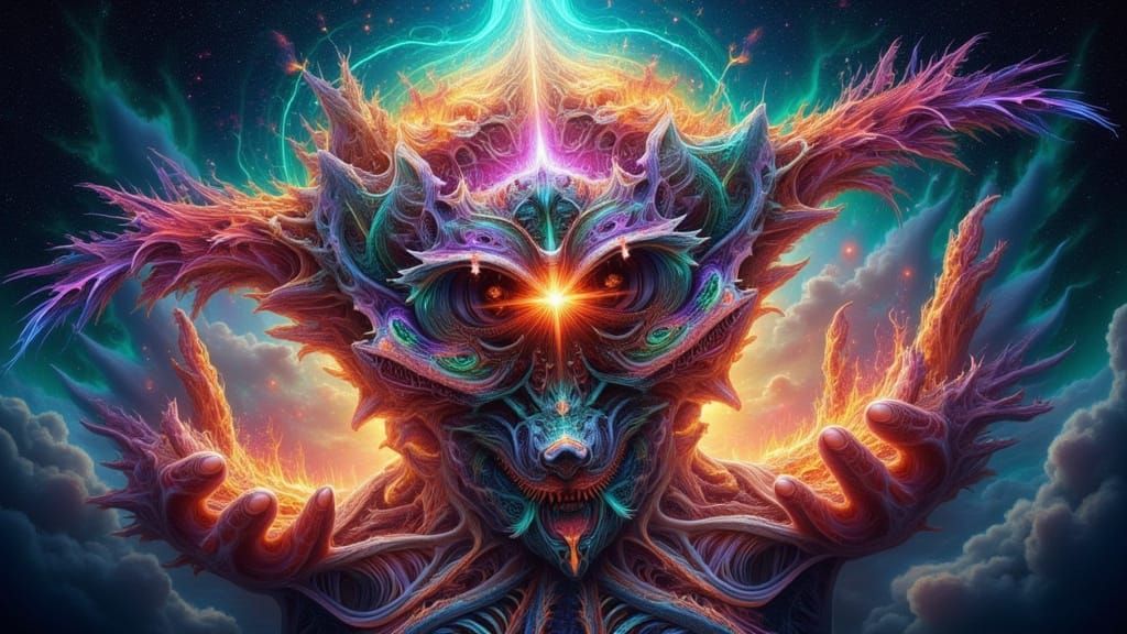 Fractal Faced Man Emerging from Star in X-Ray Art