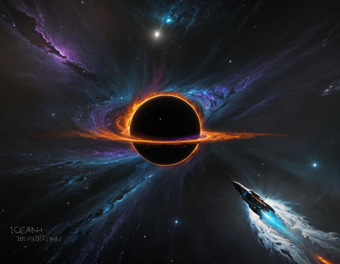 Sleek Spaceship Soaring Towards a Swirling Black Hole