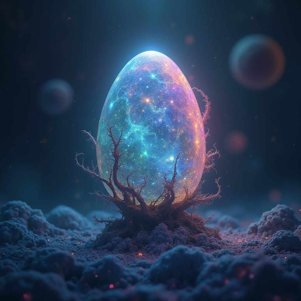 Surreal Cosmic Easter Egg in Vibrant Nebulae and Galaxies