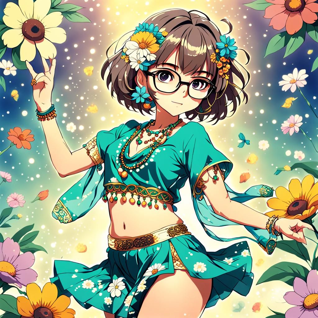 Cute Woman Belly Dancing in 80s Anime Style