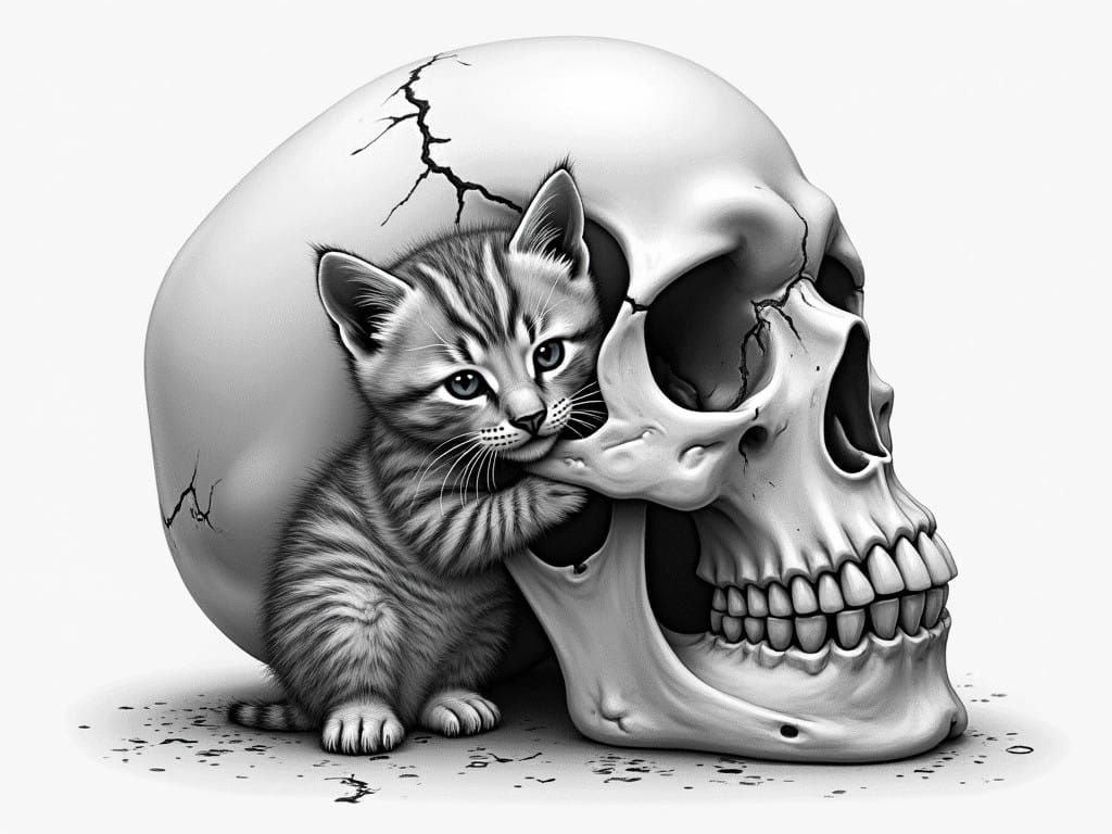 Cuddly Kitten Transforms into a Daring Skull