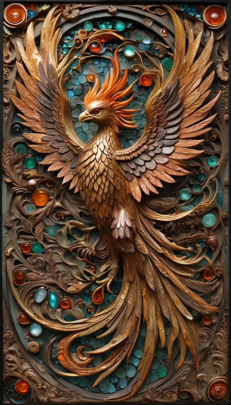 Opalescent Phoenix Carved from Fire Gems